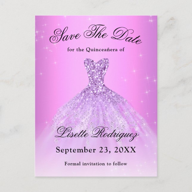 Elegant Lilac Purple Quinceanera Save The Date Postcard (Front)
