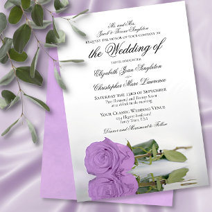 Elegant Lilac Purple Rose Formal Wedding Invitation