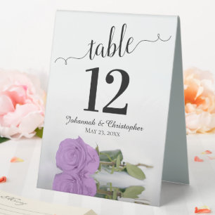 Elegant Lilac Purple Rose Wedding Table Number