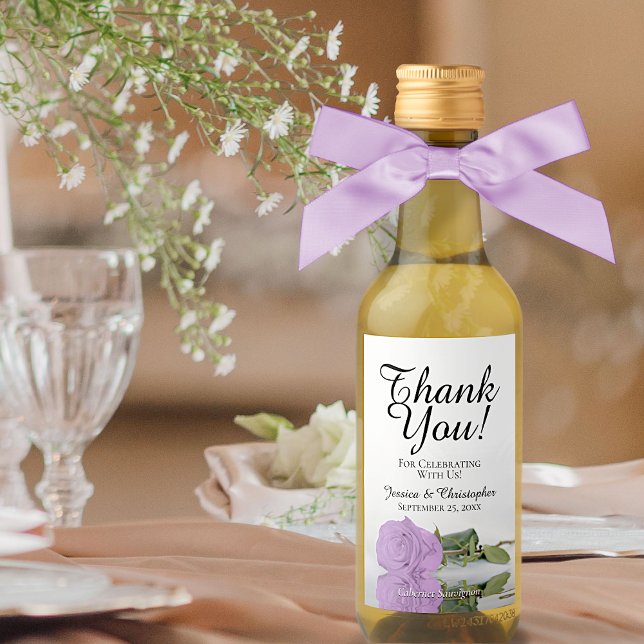 Elegant Lilac Purple Rose Wedding Thank You Mini Wine Label (Creator Uploaded)