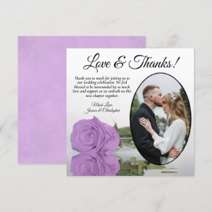 Elegant Lilac Purple Rose with Oval Photo Wedding Thank You Card