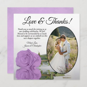 Elegant Lilac Purple Rose with Oval Photo Wedding Thank You Card