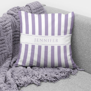 Elegant Lilac Purple & White Stripes Pattern Name  Cushion