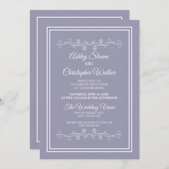 Elegant Lilac Purple White Wedding Invitation (Front/Back)