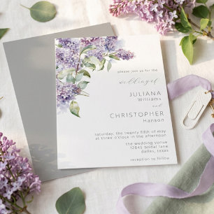Elegant Lilac Sage Watercolor Floral Wedding Invitation