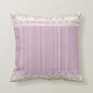 Elegant Lilac Stripes Pattern Faux Lace Border Cushion