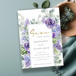 Elegant Lilac Succulent Eucalyptus Botanical Frame Save The Date