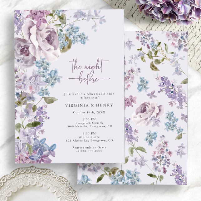 Elegant Lilac The Night Before Rehearsal Dinner Invitation (Elegant Purple Lilac The Night Before Rehearsal Dinner Invitation by Painted Paperie
)