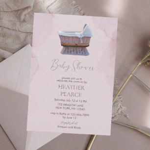 Elegant Lilac Vintage Bassinet Baby Shower Invitation
