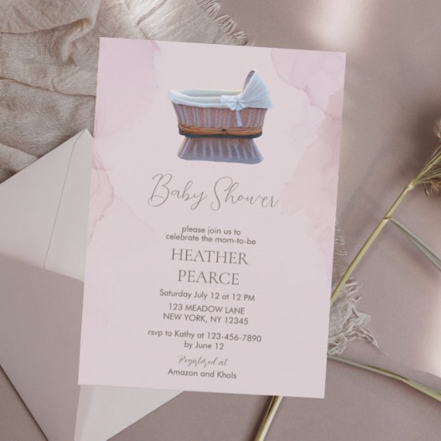 Elegant Lilac Vintage Bassinet Baby Shower Invitation (Creator Uploaded)