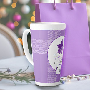 Elegant Lilac Violet Tartan Monogram Latte Mug