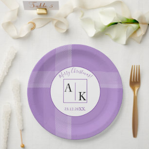 Elegant Lilac Violet Tartan Monogram Paper Plate