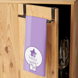 Elegant Lilac Violet Tartan Monogram Tea Towel