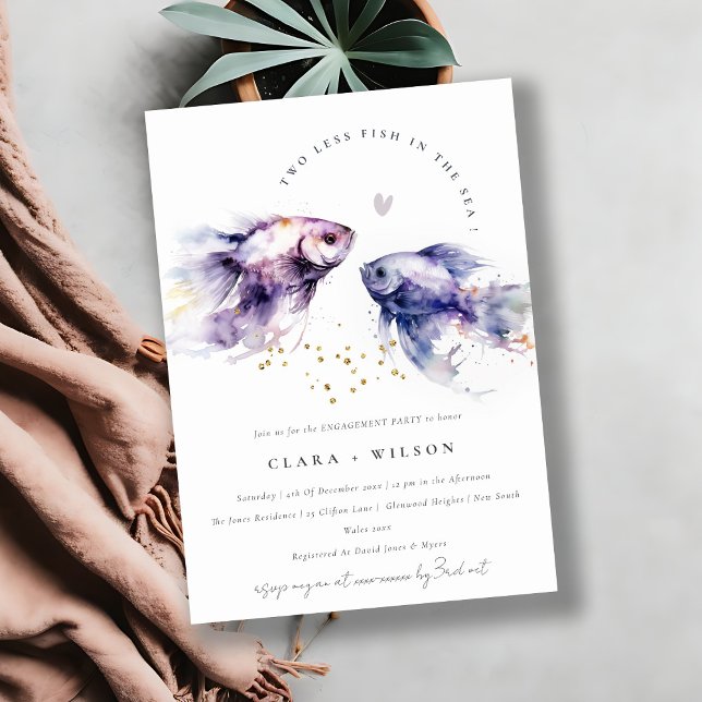 Elegant Lilac Watercolor Coastal Fish Engagement Invitation (Creator Uploaded)