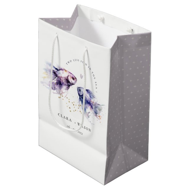 Elegant Lilac Watercolor Coastal Fish Wedding Medium Gift Bag (Front Angled)