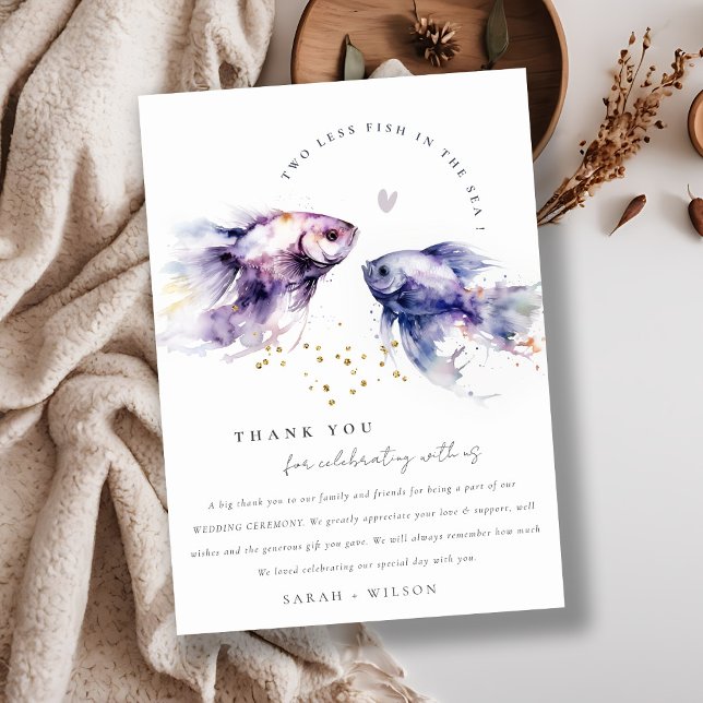 Elegant Lilac Watercolor Coastal Fish Wedding Thank You Card (Creator Uploaded)