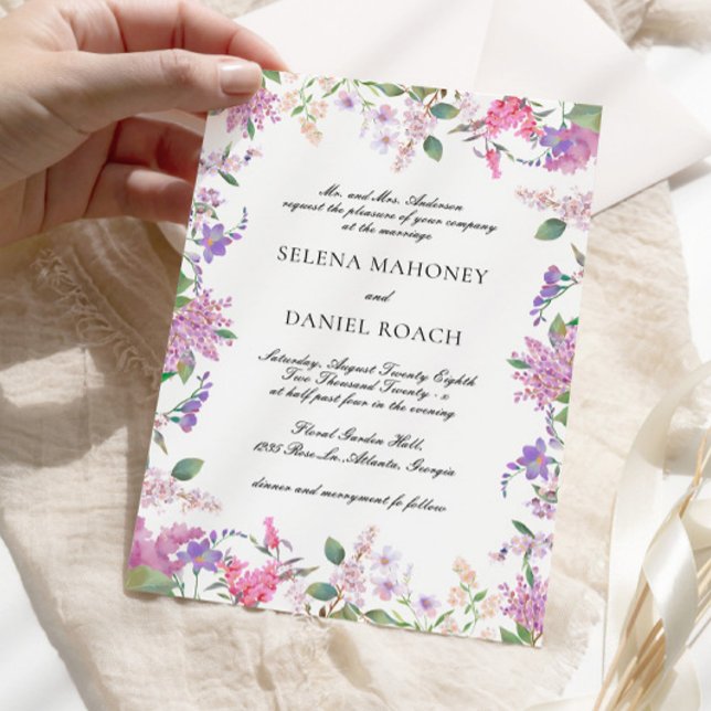 Elegant Lilac Wildflowers Lavender Wedding Invitation (Creator Uploaded)