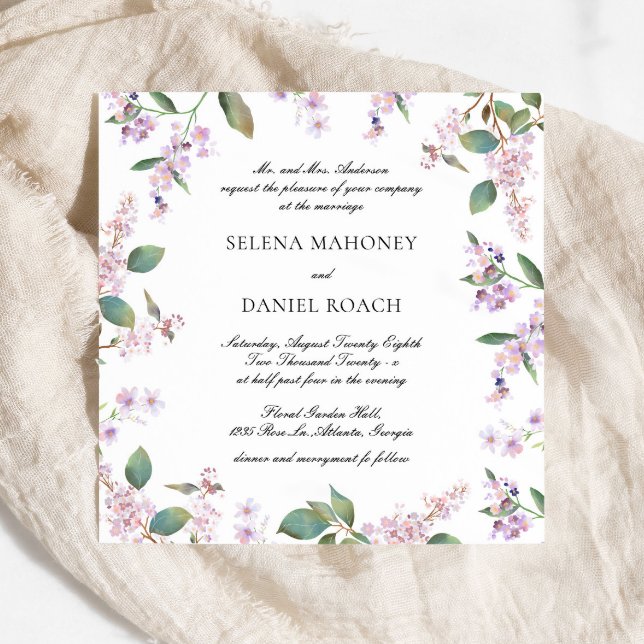 Elegant Lilac Wildflowers Lavender  Wedding Invitation (Creator Uploaded)