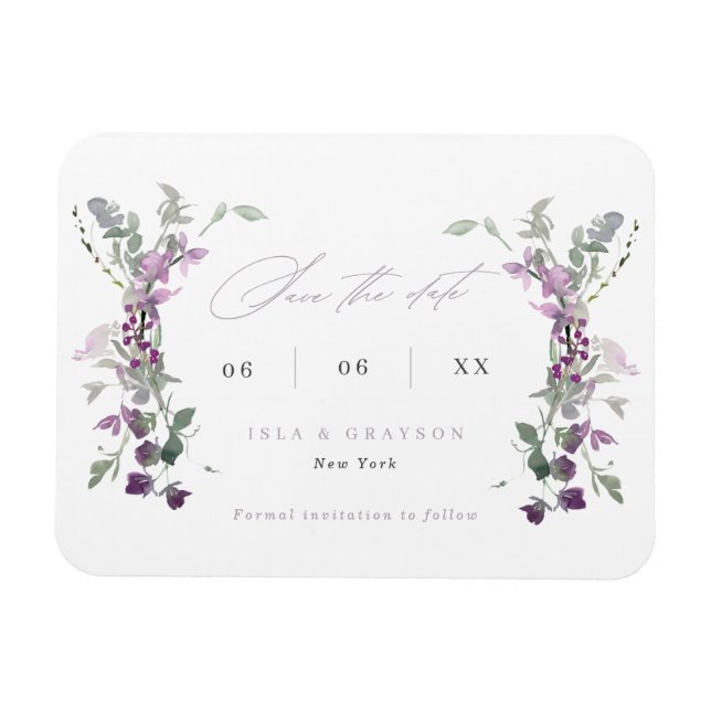 Elegant Lilac Wildflowers Wedding Save The Date Magnet (Horizontal)