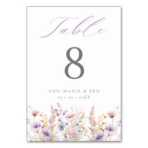 Elegant Lilac Wildflowers Wedding Table Number