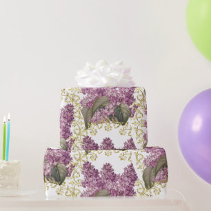 Elegant Lilacs with Gold Filigree Floral Wrapping Paper