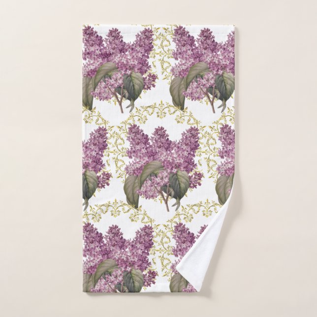 Elegant Lilacs with Gold Filigree Guest Bathroom  Hand Towel (Hand Towel)