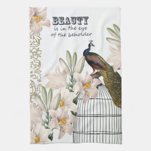 Elegant Lilies Peacock Tea Towel