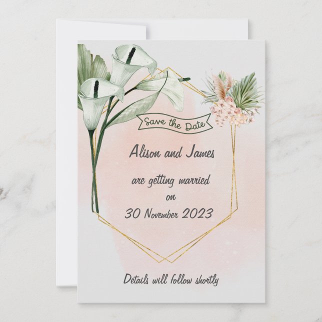 Elegant lilies SAVE THE DATE - editable text Invitation (Front)