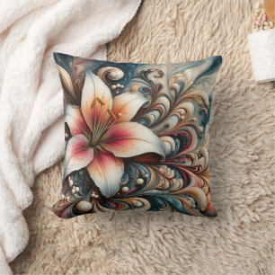 Elegant Lily Among Intricate Swirls and Patterns Cushion