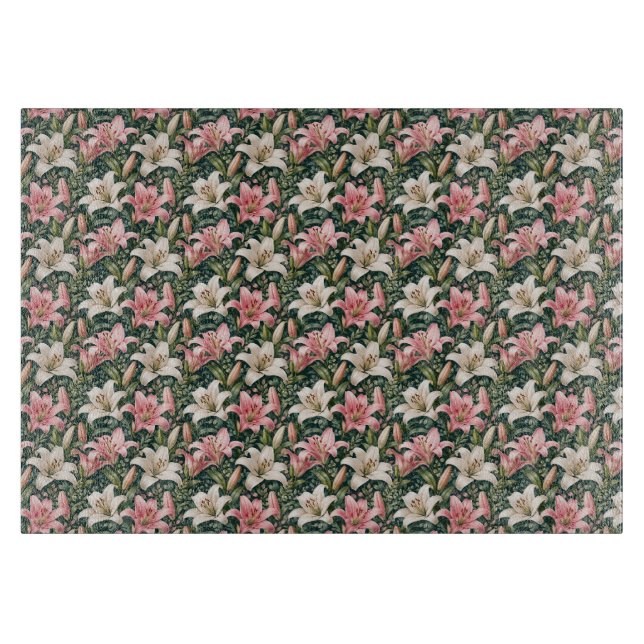 Elegant Lily and Foliage Composition Cutting Board (Front)