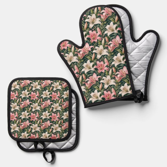 Elegant Lily and Foliage Composition Oven Mitt & Pot Holder Set (Front/Back)