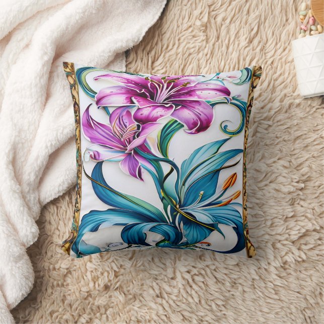 Elegant Lily Artwork With Vibrant Colours Cushion (Blanket)