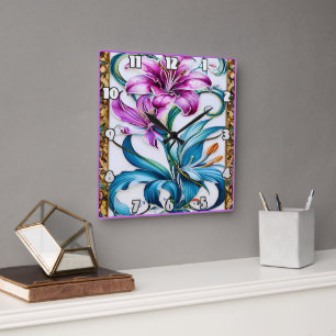 Elegant Lily Artwork With Vibrant Colours Square Wall Clock