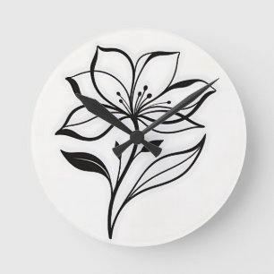 Elegant Lily Flower Silhouette Round Clock
