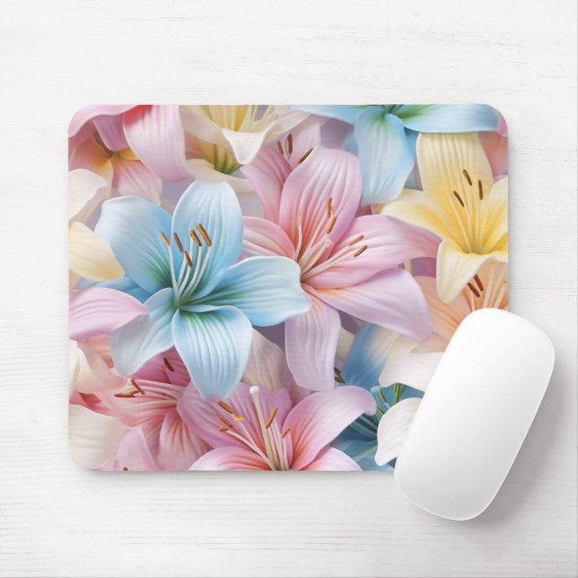 Elegant Lily Flowers Seamless Pattern Mouse Pad (With Mouse)