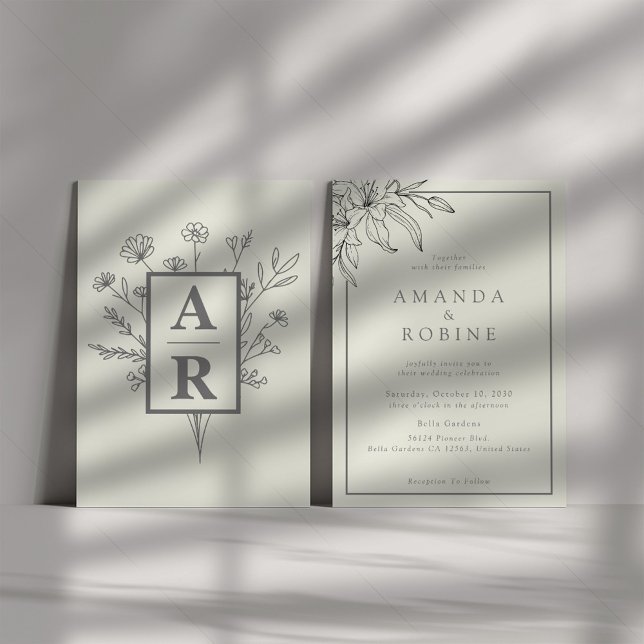 Elegant Lily Line Art Wedding Invitation (Creator Uploaded)