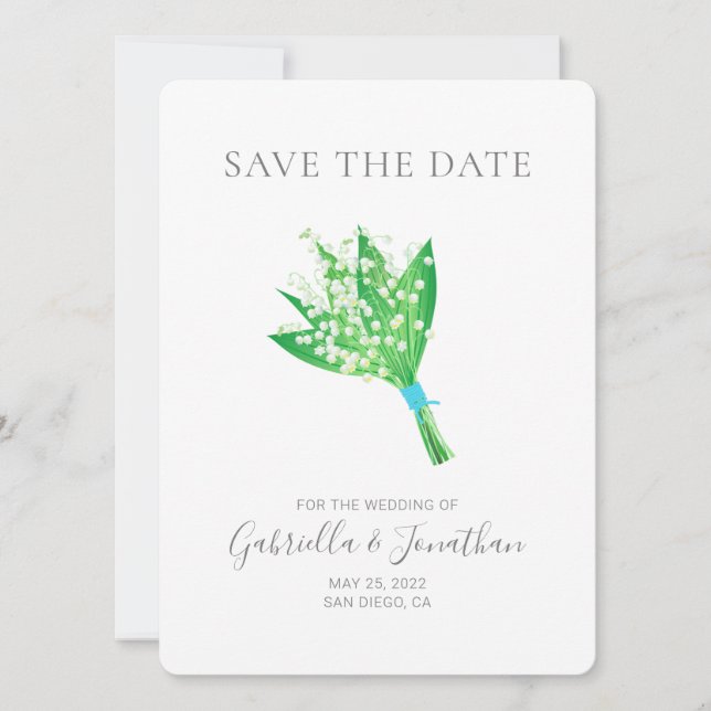 Elegant Lily of the Valley Bouquet Save the Date (Front)