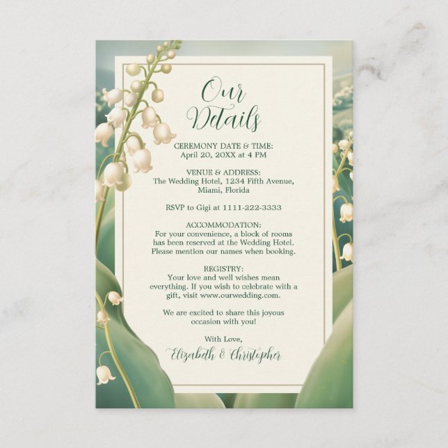 Elegant Lily of the Valley Floral Scenery Wedding Enclosure Card (Front)