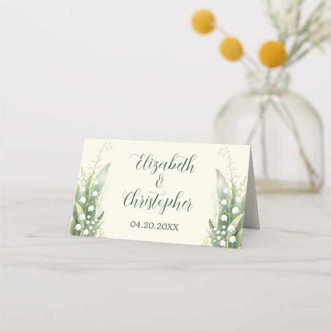 Elegant Lily of the valley Flowers Wedding Place Card (Front)