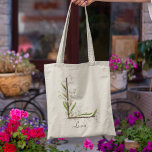 Elegant Lily of the Valley Monogram L Custom Name Tote Bag<br><div class="desc">This elegant tote bag features an 'L' monogram composed of tree branches and delicate Lily of the Valley flowers. Customise with a name for a personalised touch.</div>