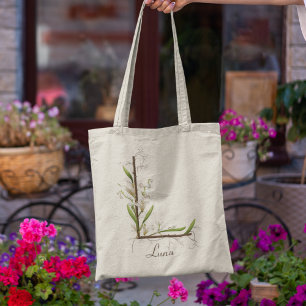 Elegant Lily of the Valley Monogram L Custom Name Tote Bag