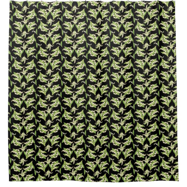 Elegant Lily-of-the-Valley Pattern on Black Shower Curtain (Front)
