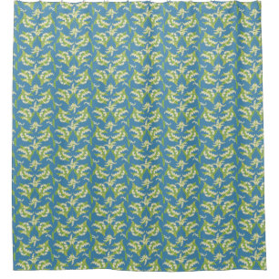 Elegant Lily-of-the-Valley Pattern on Blue Shower Curtain