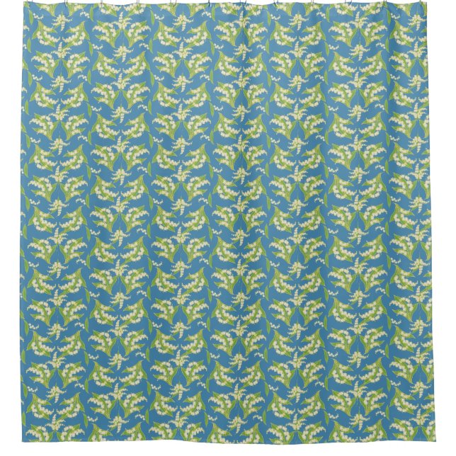 Elegant Lily-of-the-Valley Pattern on Blue Shower Curtain (Front)