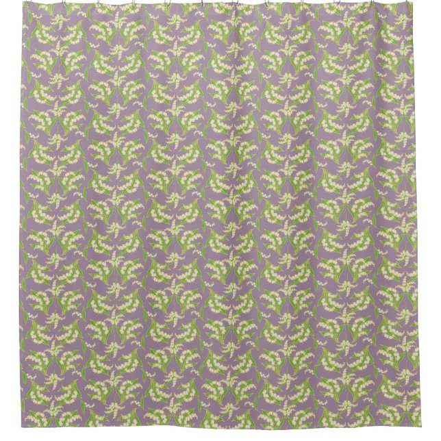 Elegant Lily-of-the-Valley Pattern on Mauve Shower Curtain (Front)