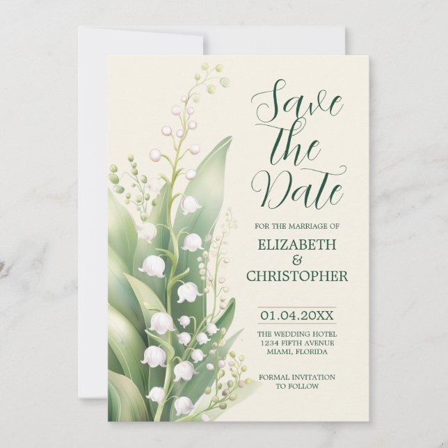Elegant Lily of the valley Wedding Save The Date Invitation (Front)
