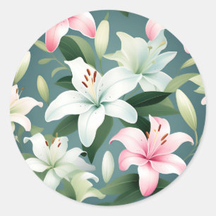 Elegant Lily Pattern Classic Round Sticker