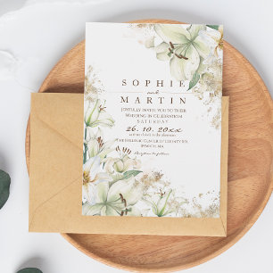 Elegant Lily Wedding Dusty White Garden Flowers Invitation