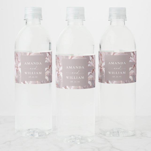 Elegant Lily Wedding Water Bottle Label (Bottles)