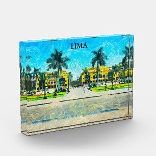 Elegant Lima Peru Oil Paint Vintage Travel Photo Block